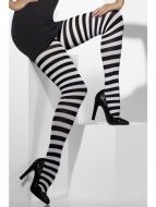 Ladies Black and White Striped Tights