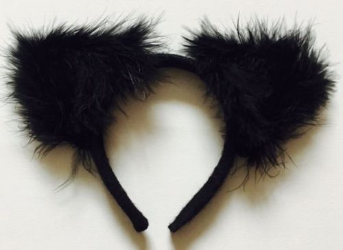 NEW BLACK FLUFFY CAT EARS HEADBAND 