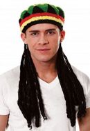 Rastafarian Jamaican Rasta Beanie Hat & Dreadlocks Hair 