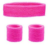 SWEATBAND & WRISTBANDS SET - NEON PINK 80S