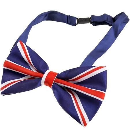 Adjustable Union Jack Flag style Silky Satin Bow Tie 