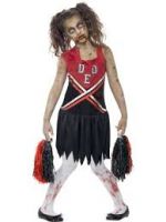 Zombie Cheerleader Costume, Red & Black, with Blood Stained Dress and Pom Poms