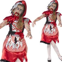 Childrens Halloween Fancy Dress Girls Zombie Red Miss Hood Costum