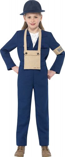 Children's Air Raid Warden Costume for Girls, Jumpsuit, Hat & Bag, Horrible Histories,